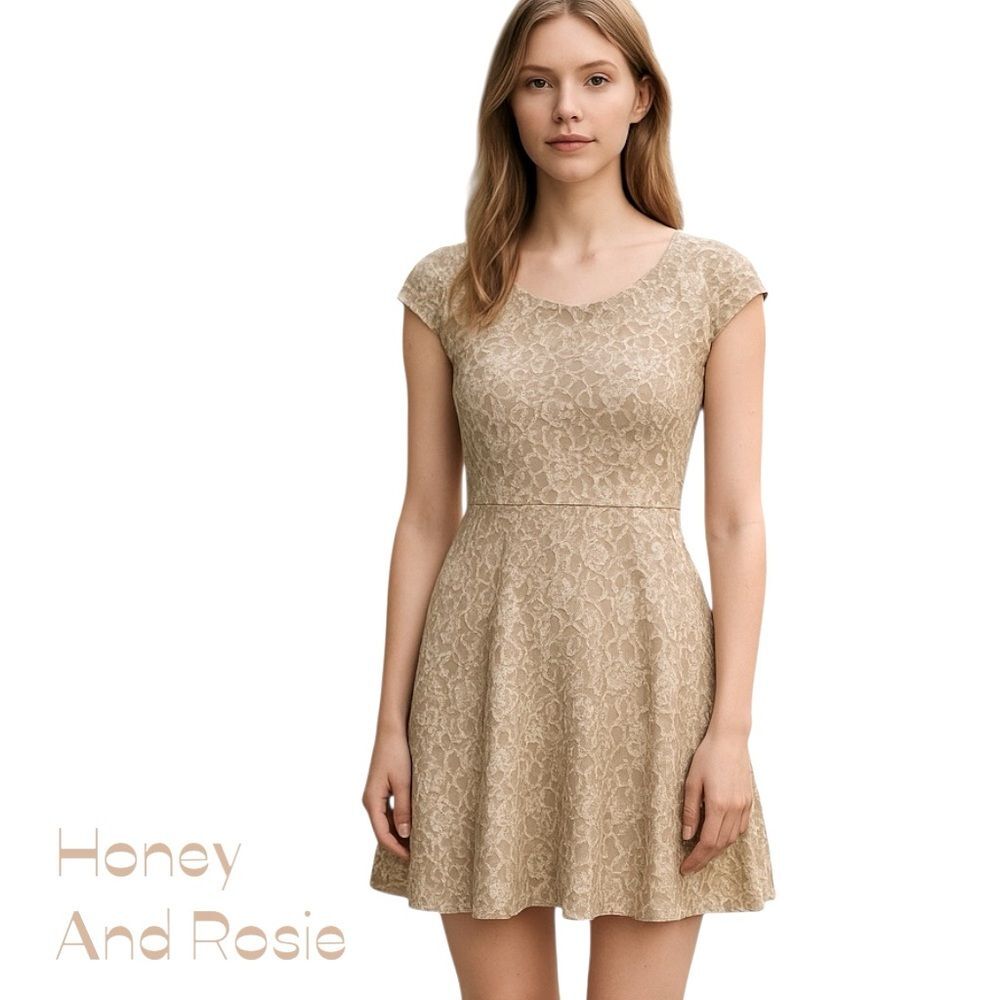 Honey And Rosie Cream Tan‎ Lace Sequins Dress Size 1 Bohemian Cottage
